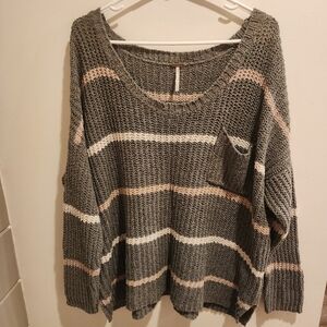 Free People Oversized Striped Sweater, Large